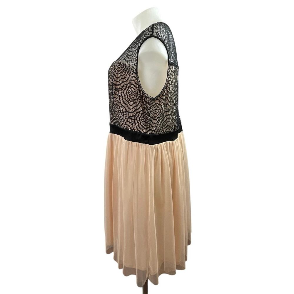 Mystic Black Beige Chiffon Lace Sleeveless Pleated Fit & Flare Mini Dress 3XL - Picture 3 of 6
